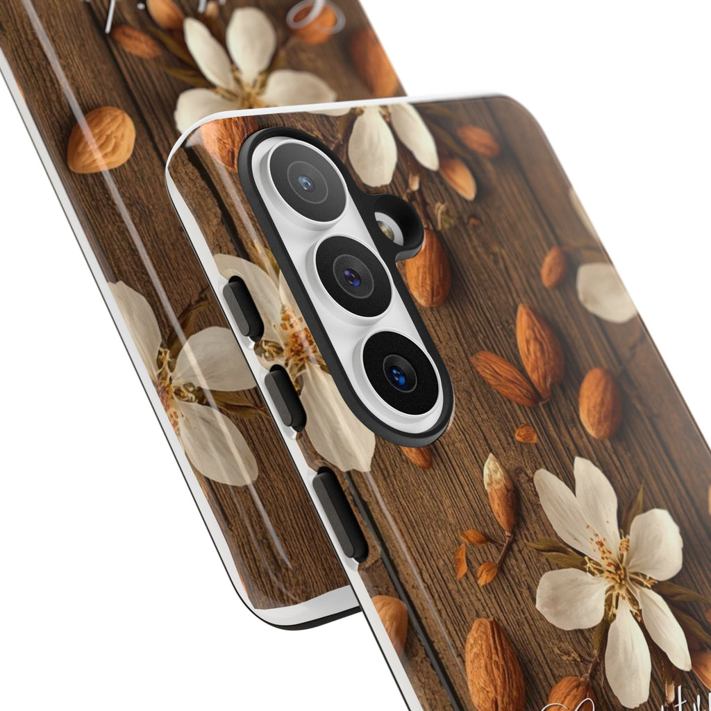 Phone Case — Floral Almond Wood Design with "Construida Diferente"