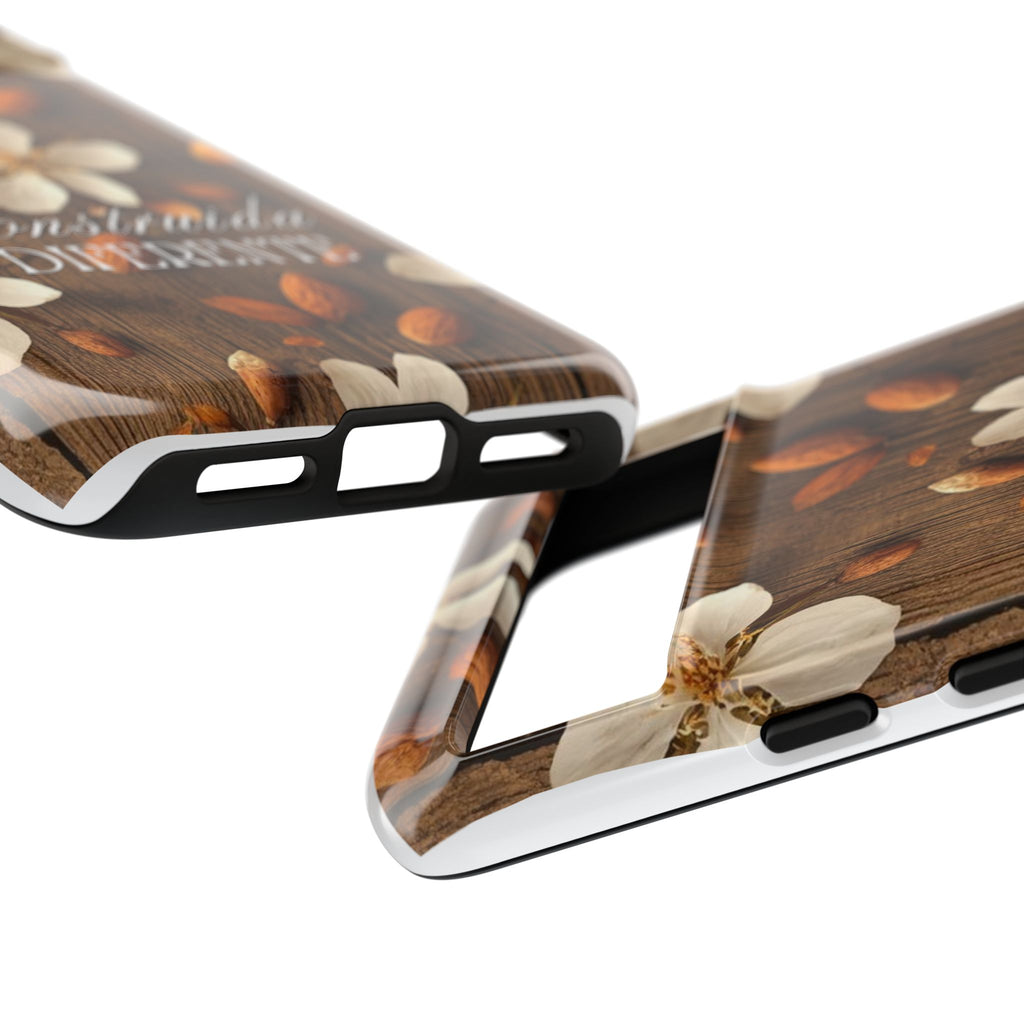 Phone Case — Floral Almond Wood Design with "Construida Diferente"