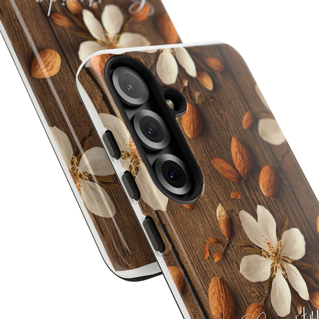 Phone Case — Floral Almond Wood Design with "Construida Diferente"