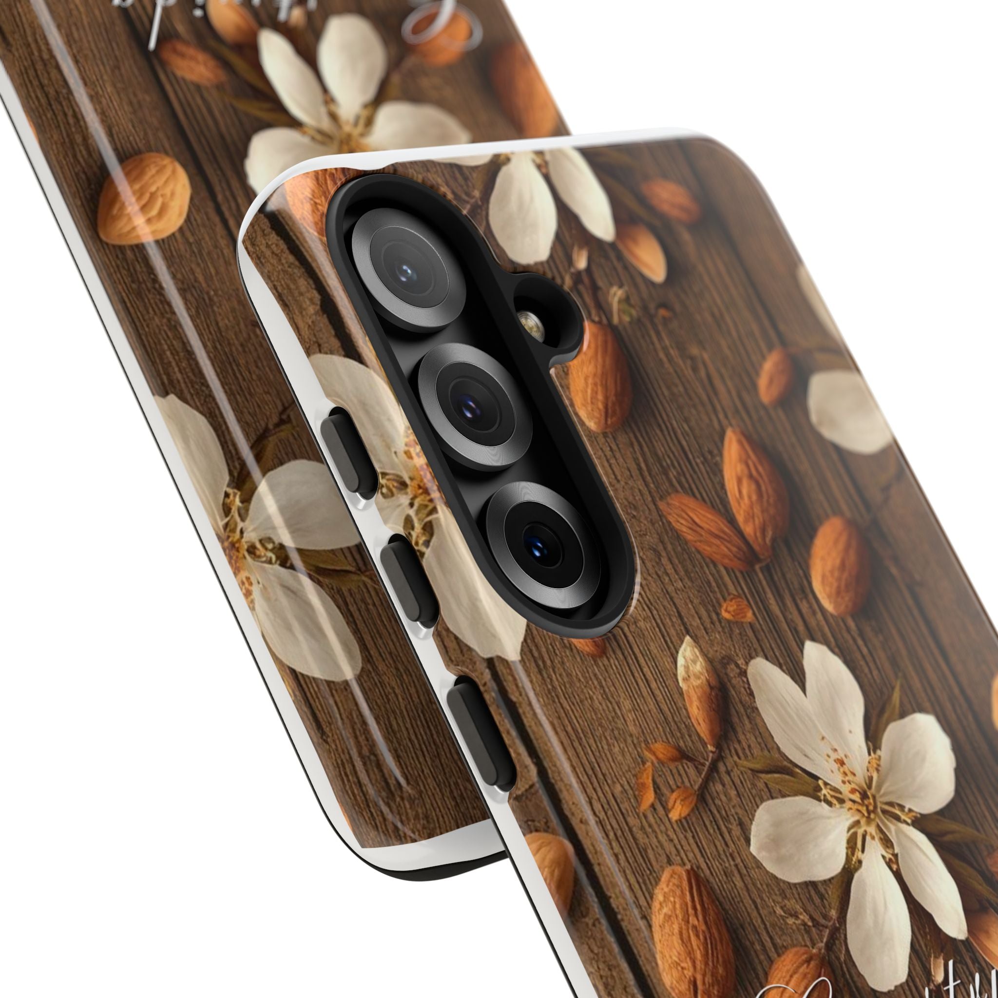 Phone Case — Floral Almond Wood Design with "Construida Diferente"