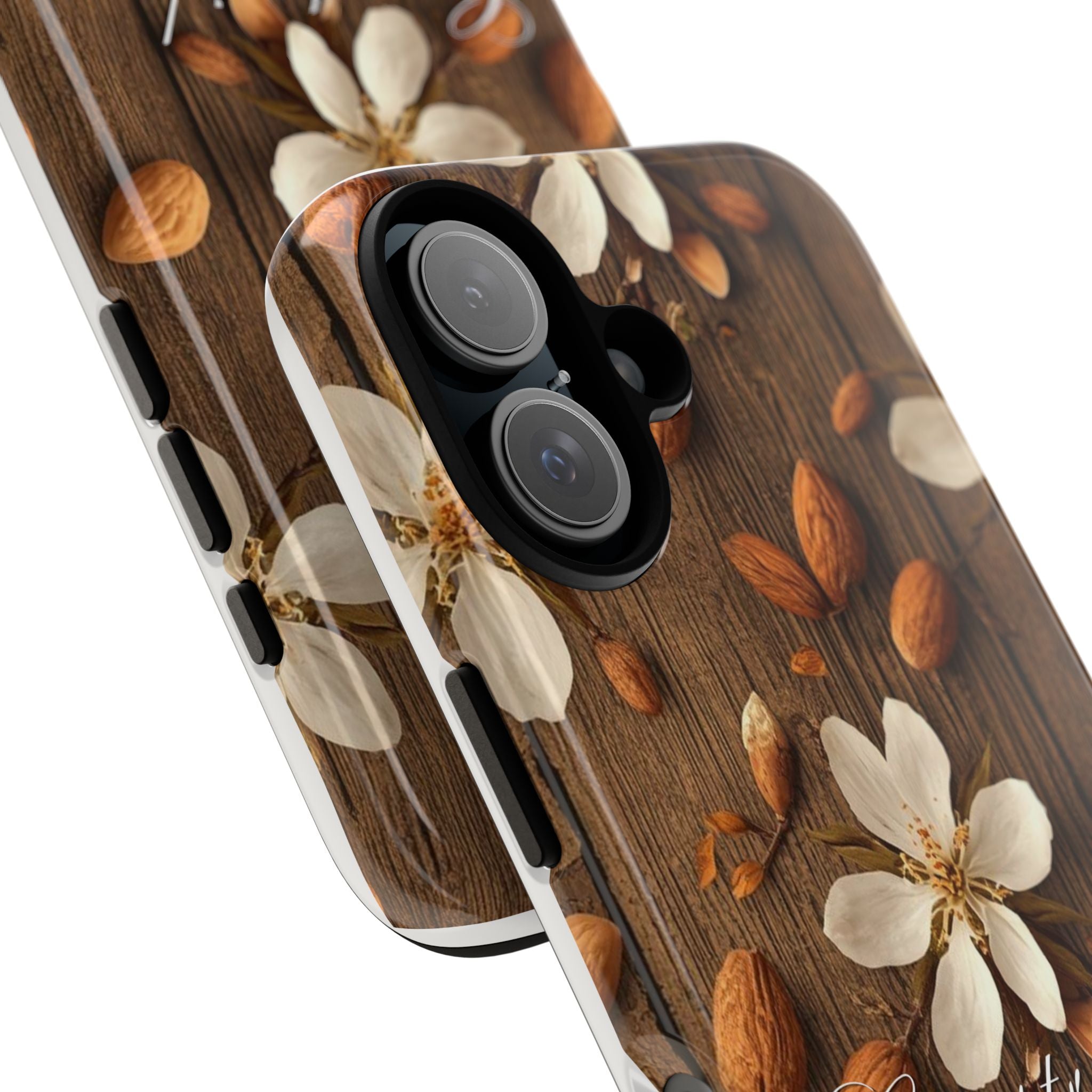 Phone Case — Floral Almond Wood Design with "Construida Diferente"