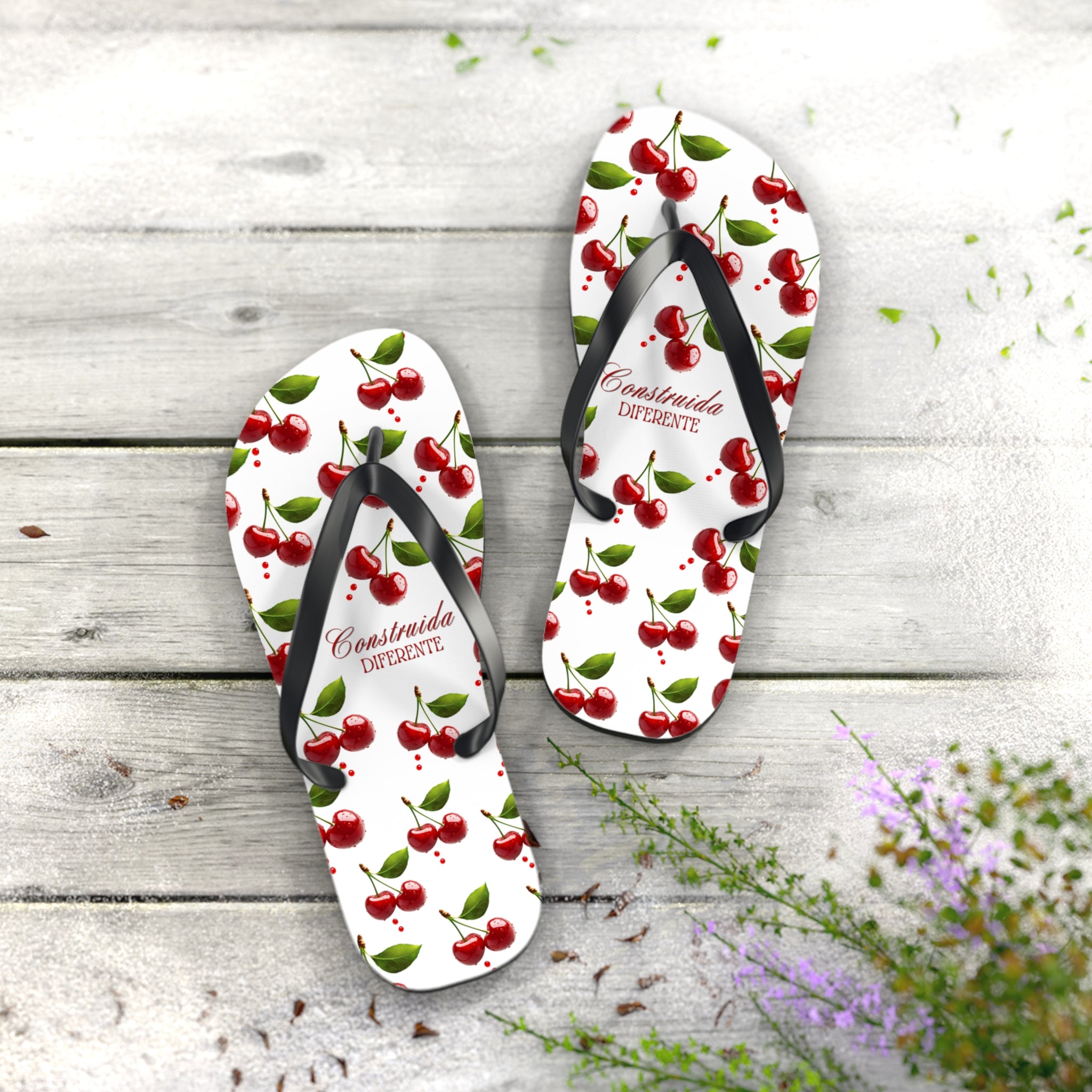 Cherry Pattern Flip Flops — "Construída Diferente"  Summer Sandals