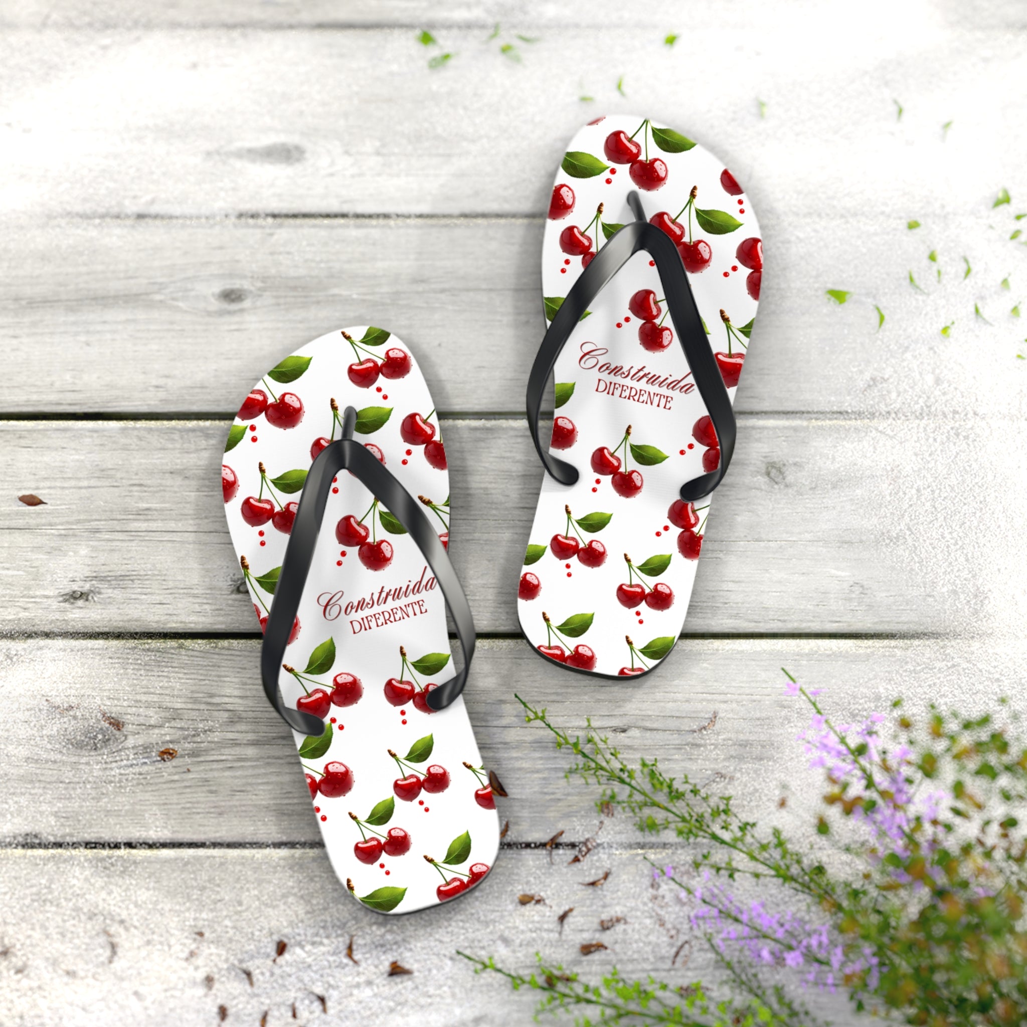 Cherry Pattern Flip Flops — "Construída Diferente"  Summer Sandals
