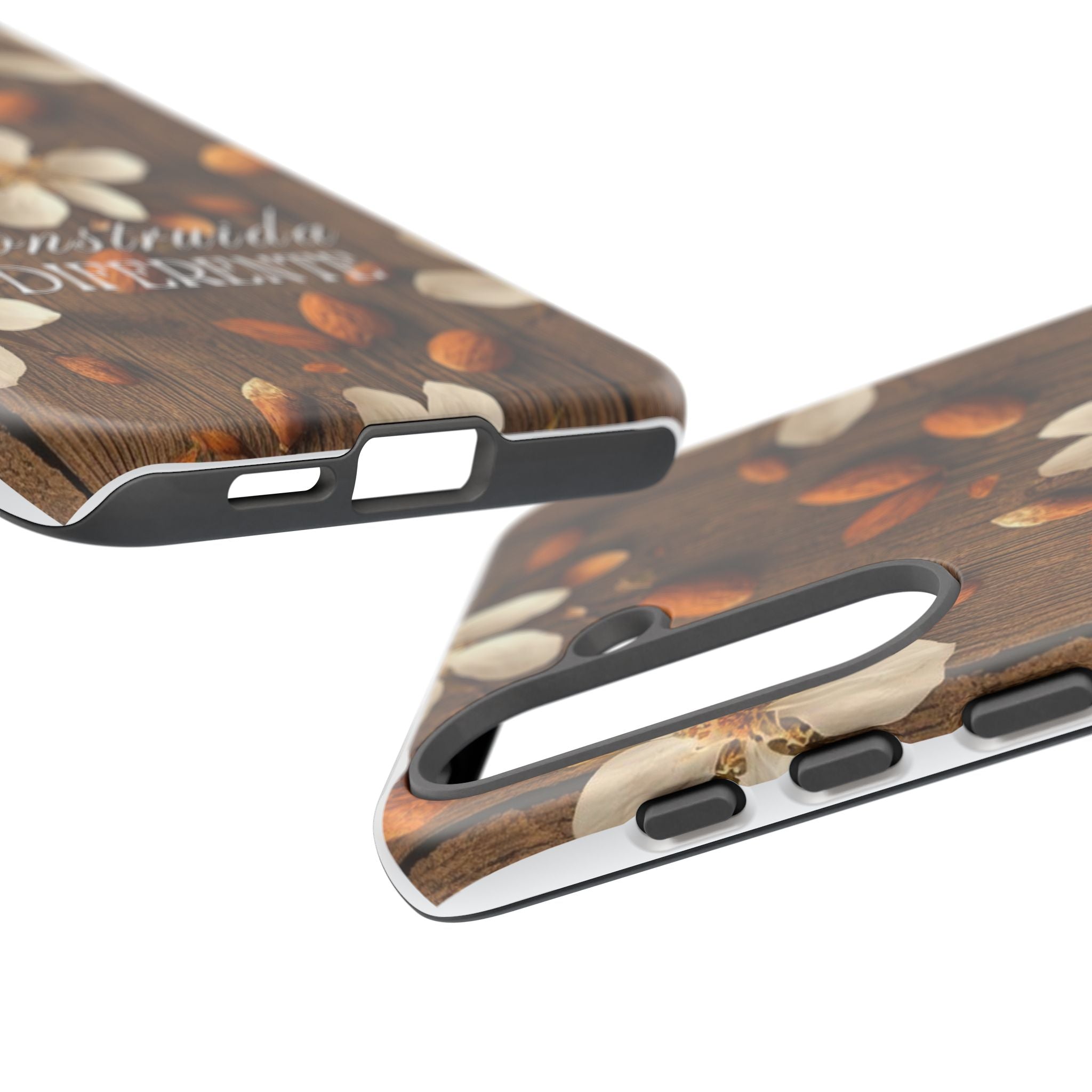 Phone Case — Floral Almond Wood Design with "Construida Diferente"