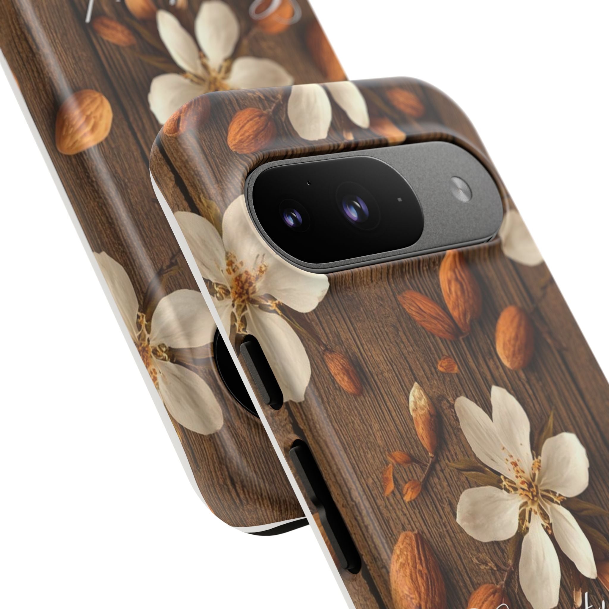 Phone Case — Floral Almond Wood Design with "Construida Diferente"