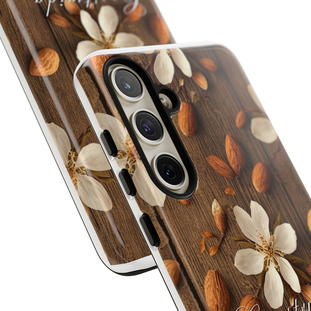Phone Case — Floral Almond Wood Design with "Construida Diferente"