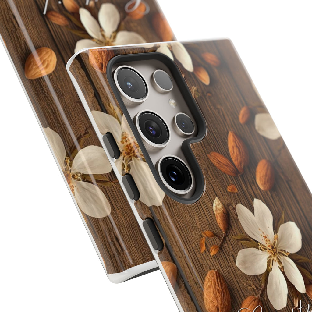 Phone Case — Floral Almond Wood Design with "Construida Diferente"