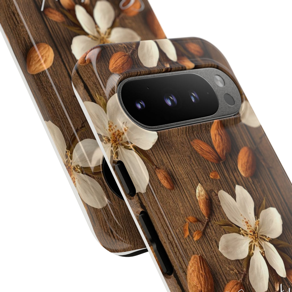 Phone Case — Floral Almond Wood Design with "Construida Diferente"