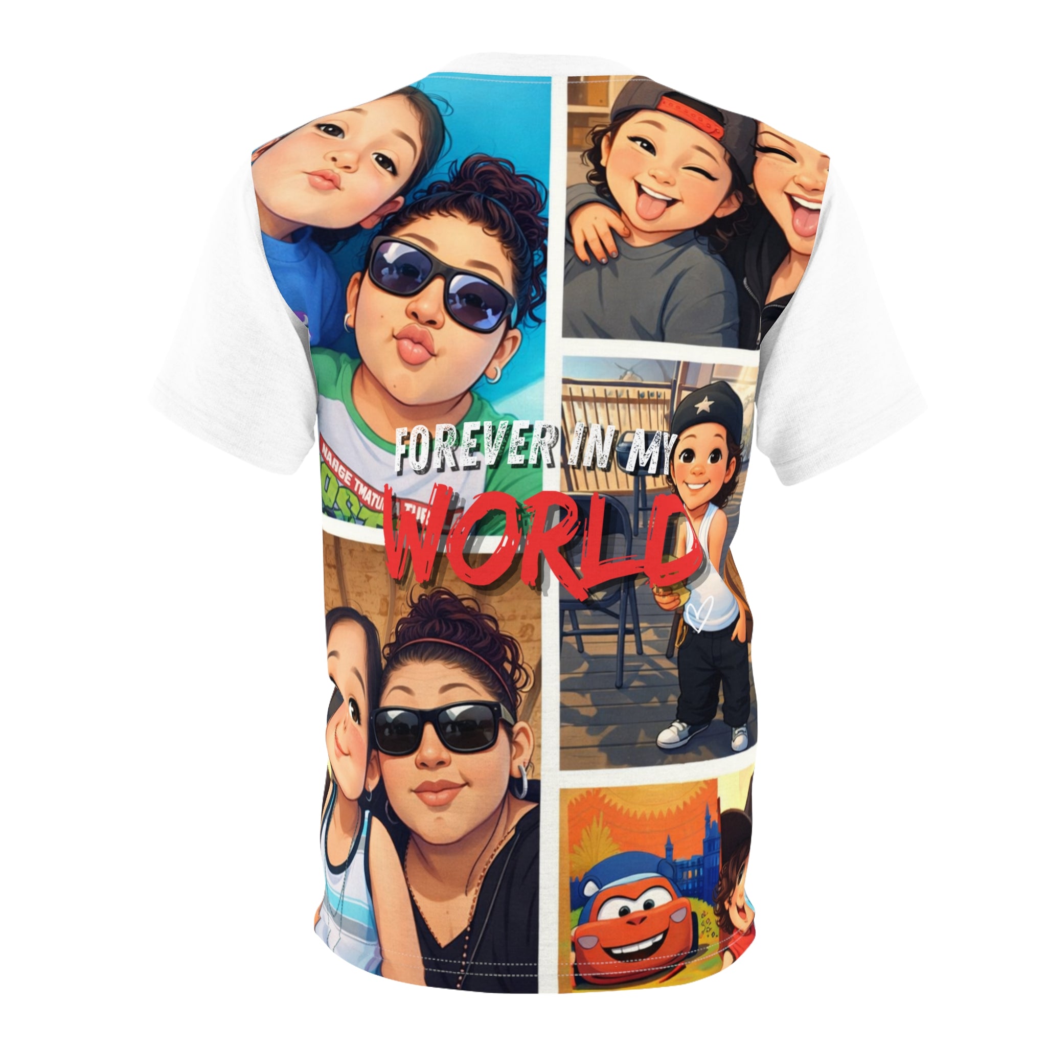 Cartoon Photo Collage Tee — "Tiny's World" All-Over Print