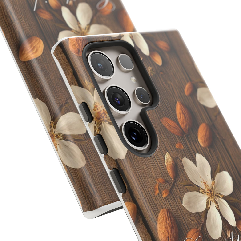 Phone Case — Floral Almond Wood Design with "Construida Diferente"
