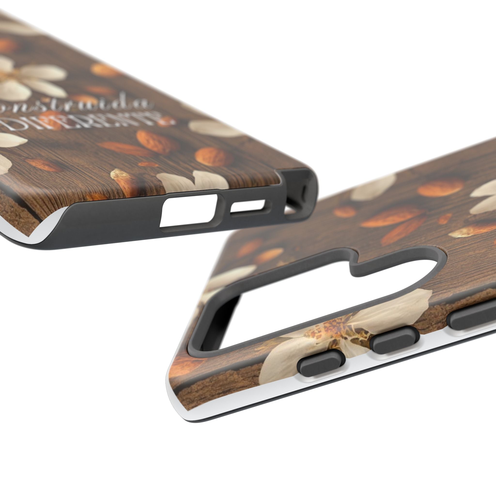 Phone Case — Floral Almond Wood Design with "Construida Diferente"