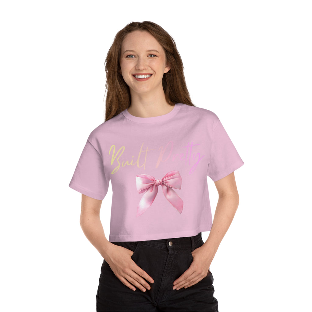 Built Pretty Cropped Tee — Pink Bow Graphic