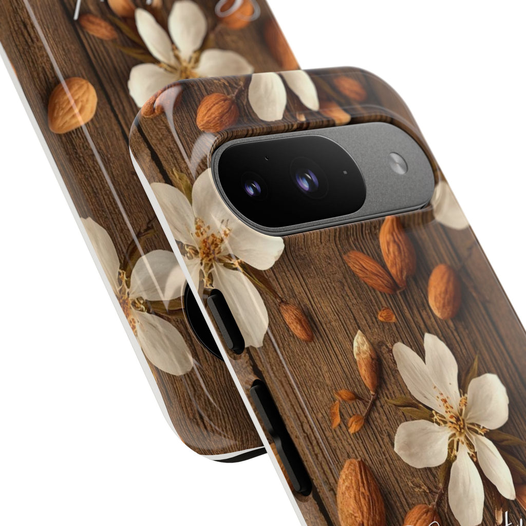 Phone Case — Floral Almond Wood Design with "Construida Diferente"