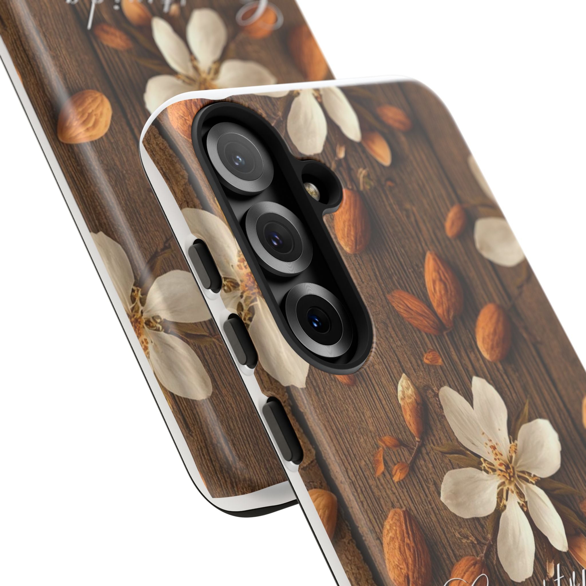 Phone Case — Floral Almond Wood Design with "Construida Diferente"