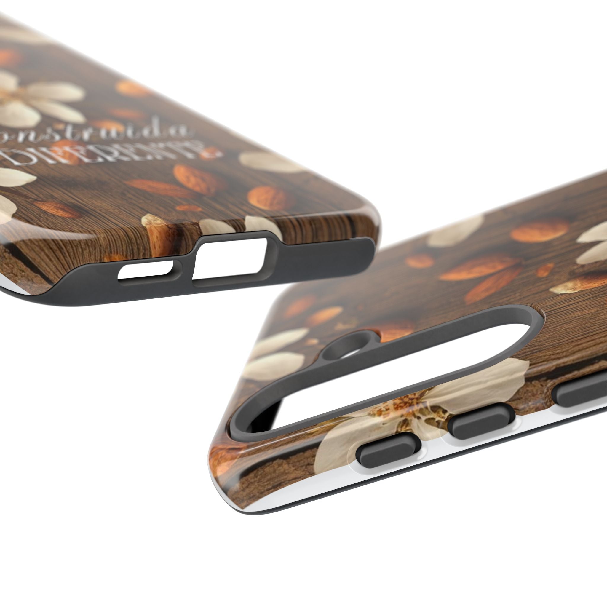 Phone Case — Floral Almond Wood Design with "Construida Diferente"