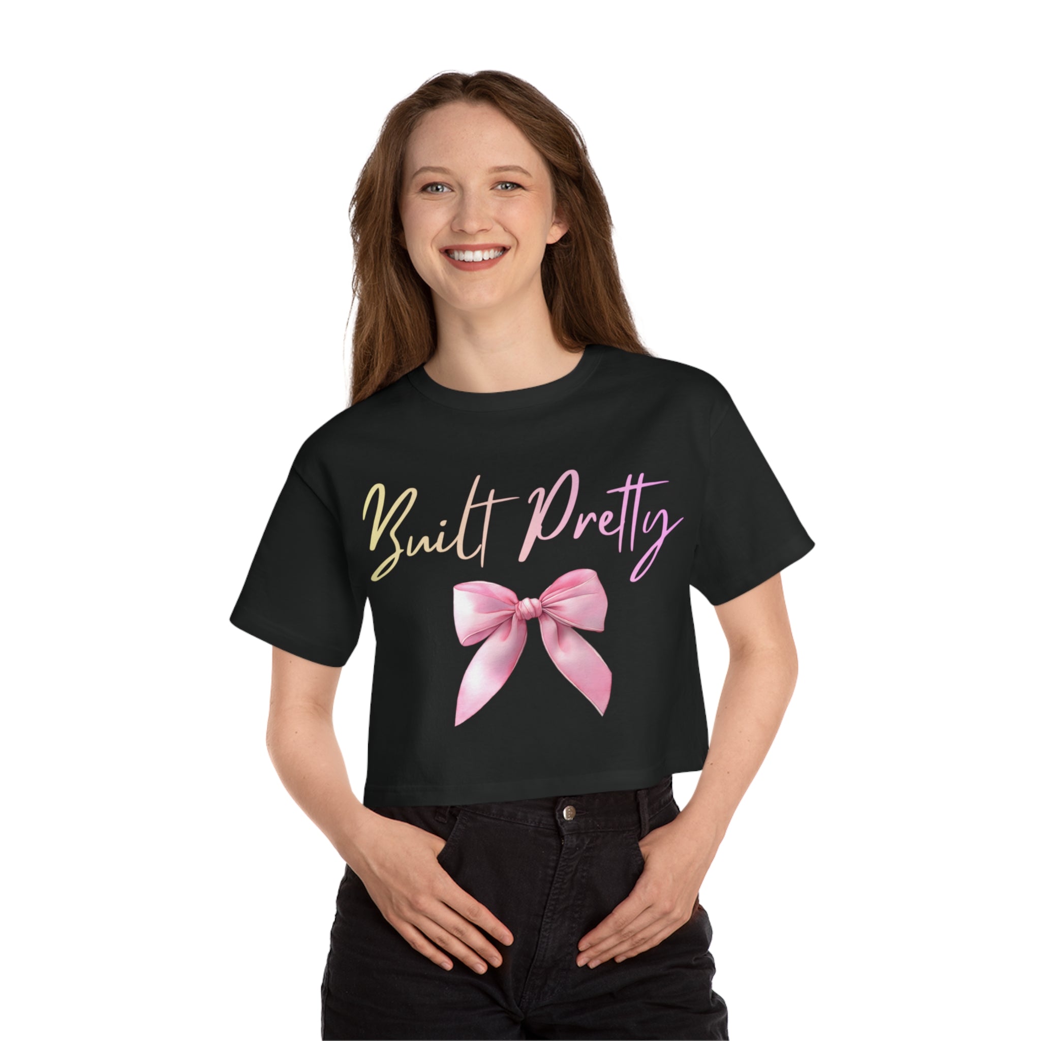 Built Pretty Cropped Tee — Pink Bow Graphic