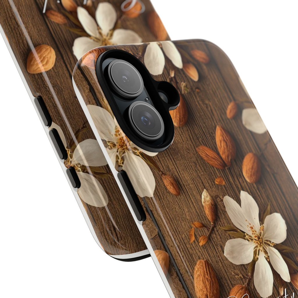 Phone Case — Floral Almond Wood Design with "Construida Diferente"