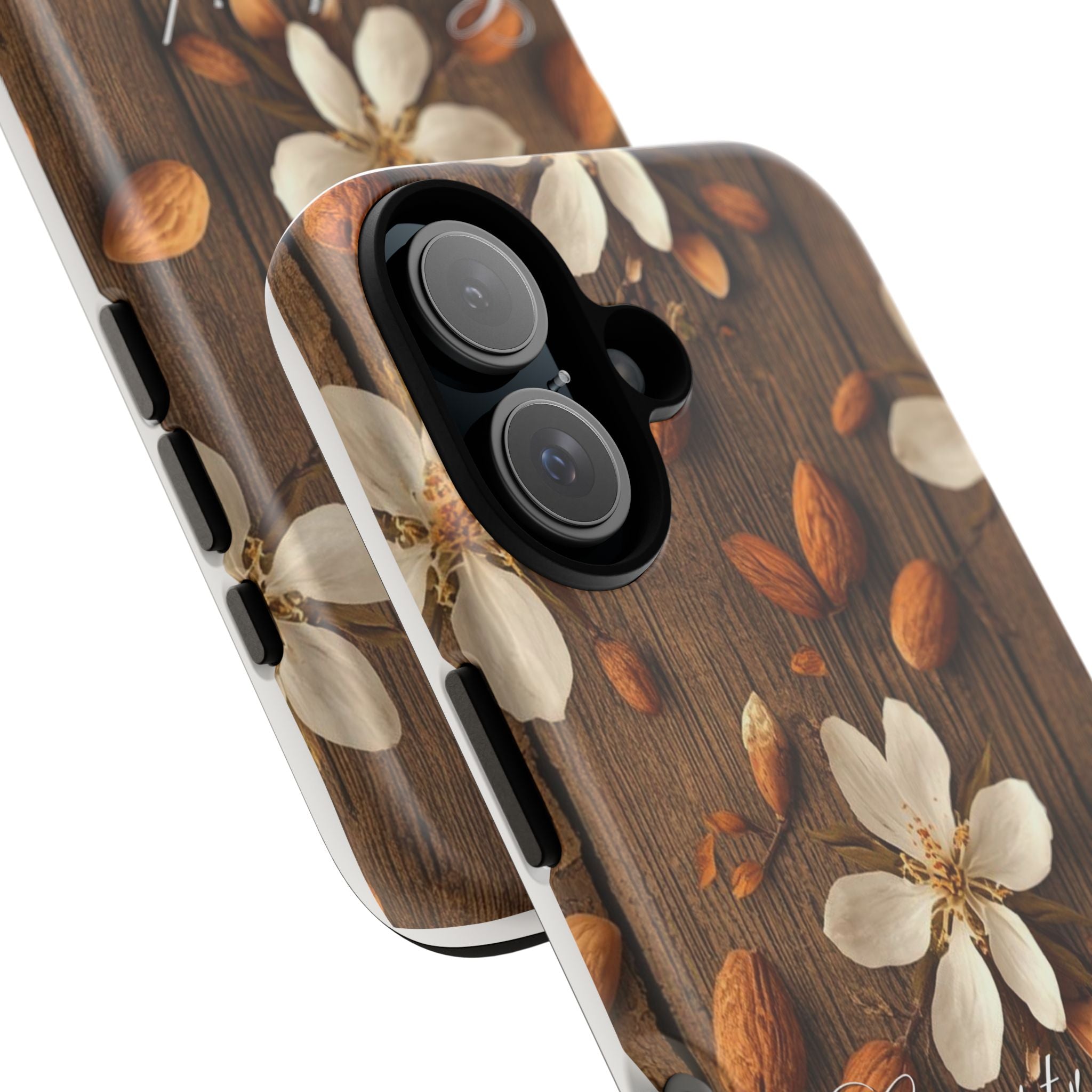 Phone Case — Floral Almond Wood Design with "Construida Diferente"