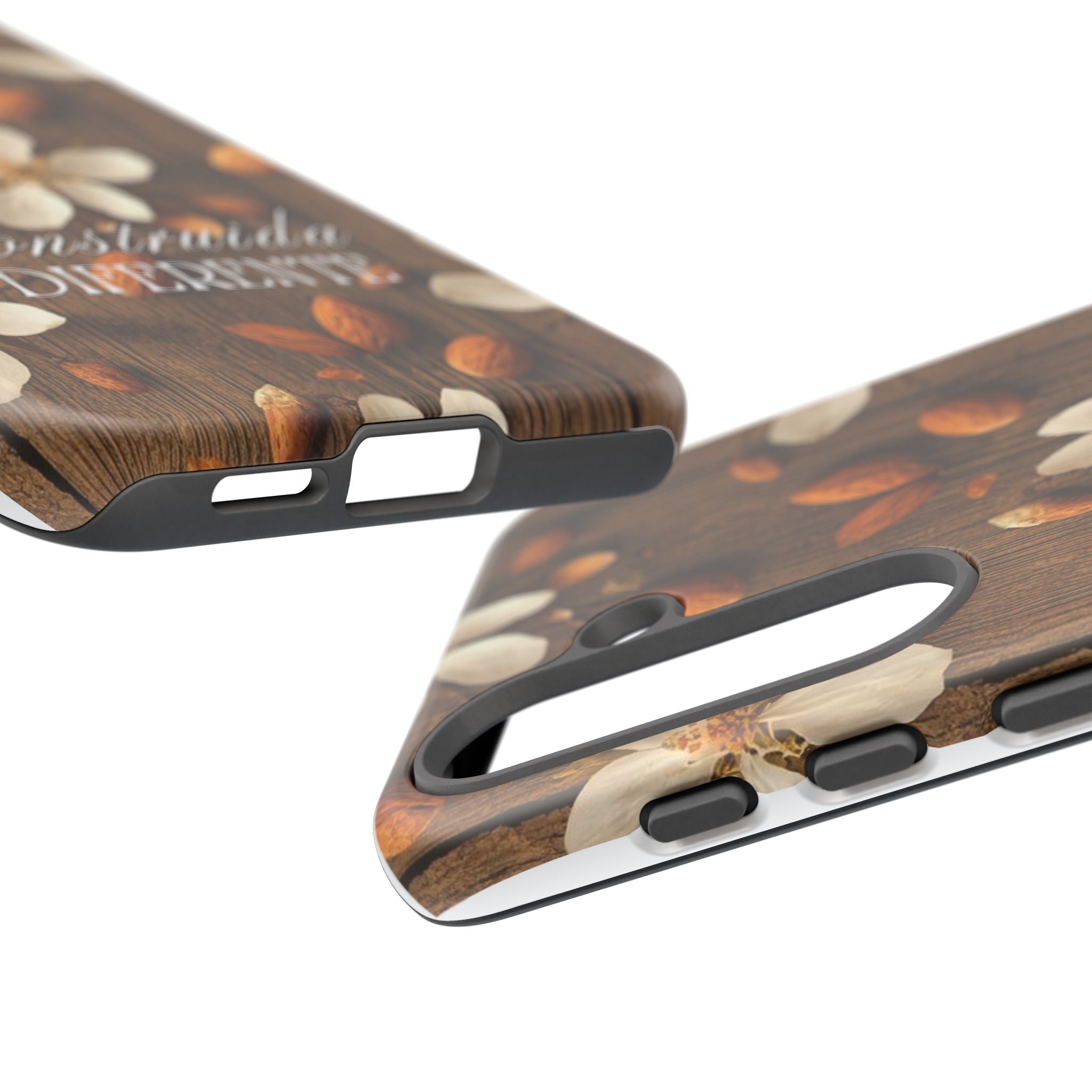 Phone Case — Floral Almond Wood Design with "Construida Diferente"