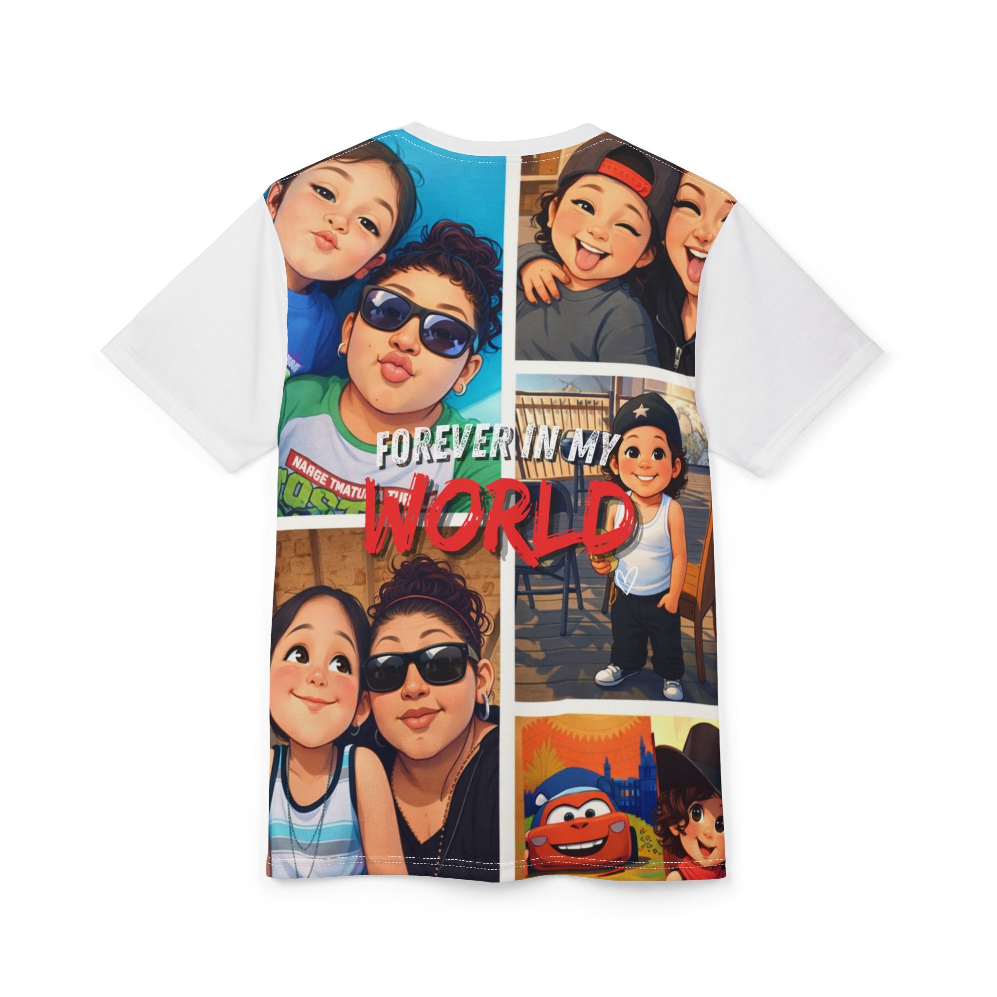 Cartoon Photo Collage Tee — "Tiny's World" All-Over Print