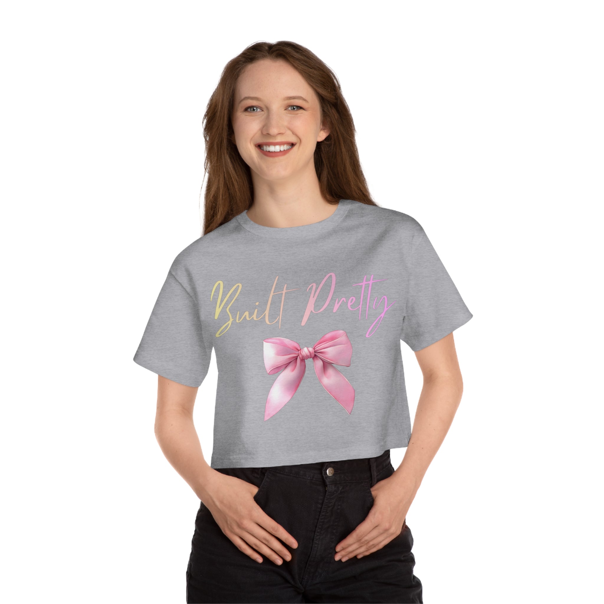 Built Pretty Cropped Tee — Pink Bow Graphic