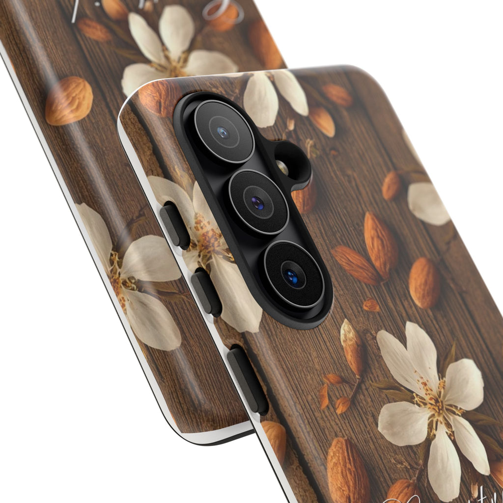 Phone Case — Floral Almond Wood Design with "Construida Diferente"