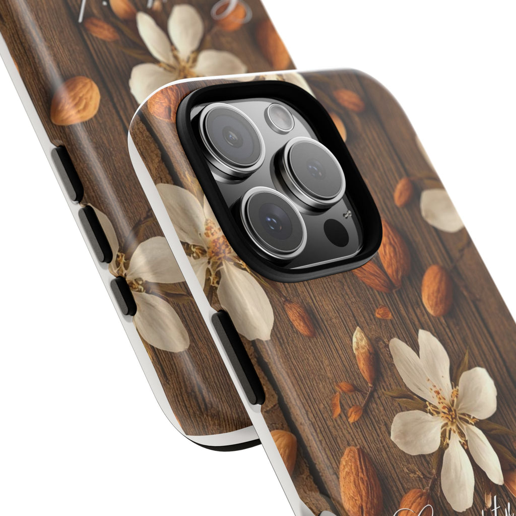 Phone Case — Floral Almond Wood Design with "Construida Diferente"