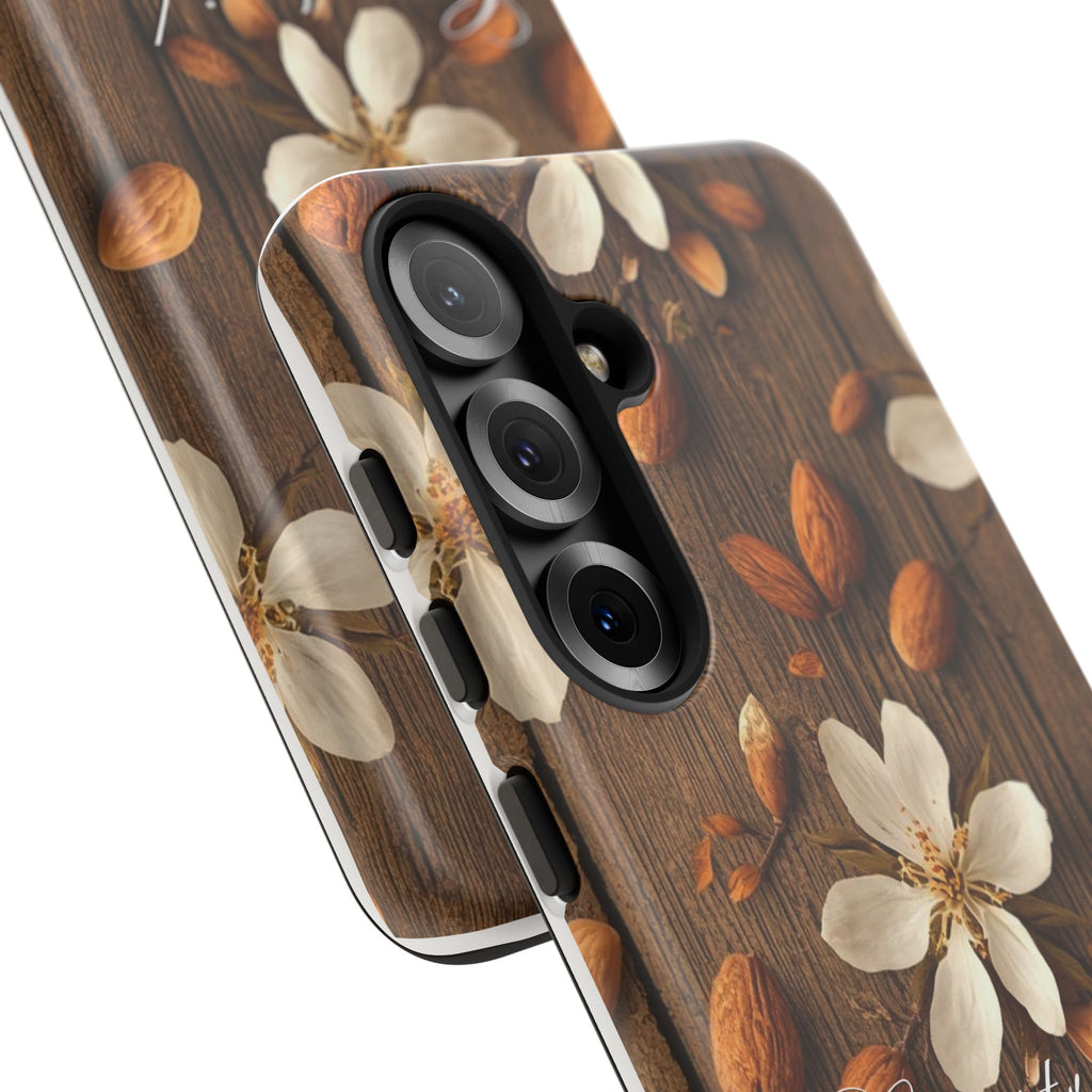 Phone Case — Floral Almond Wood Design with "Construida Diferente"
