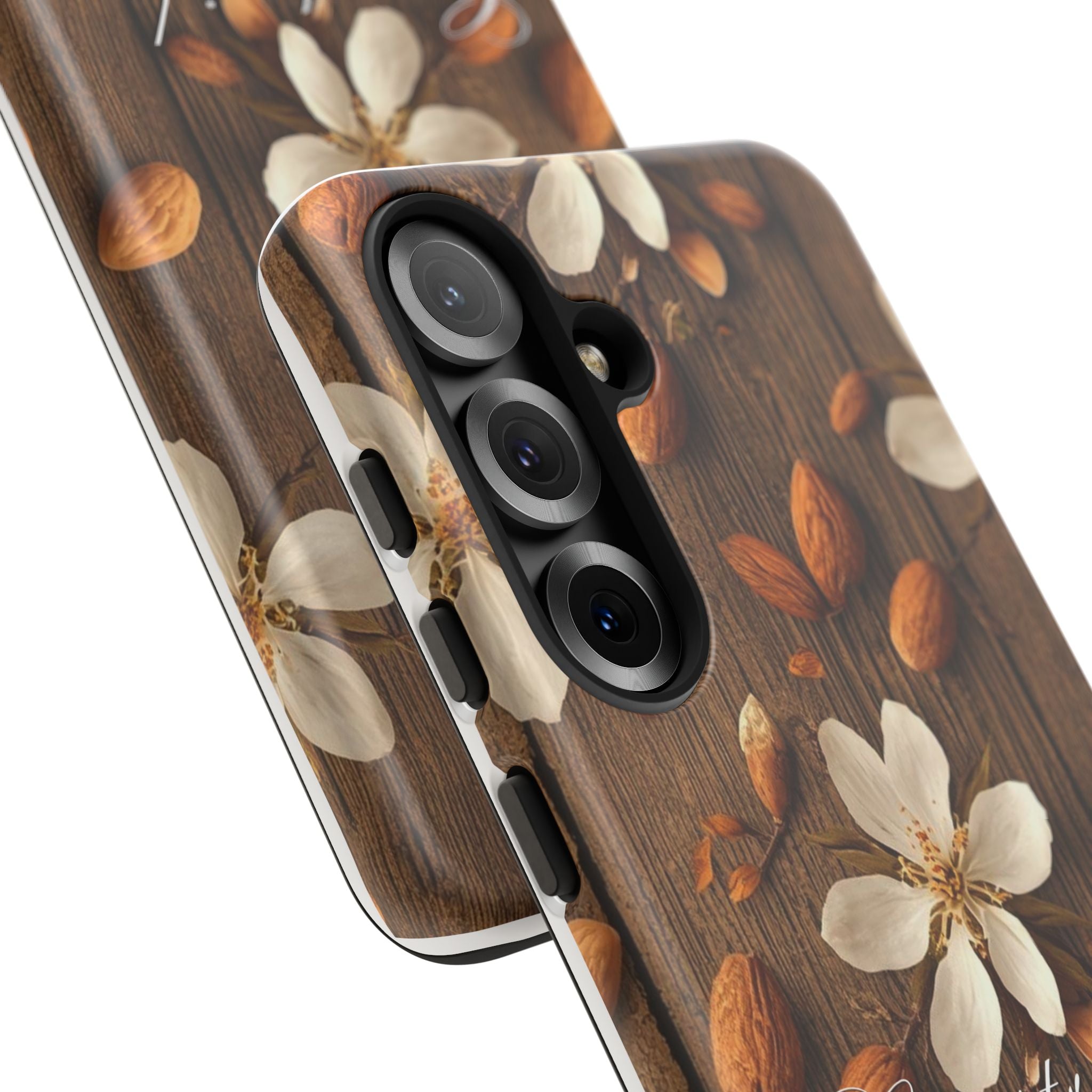 Phone Case — Floral Almond Wood Design with "Construida Diferente"