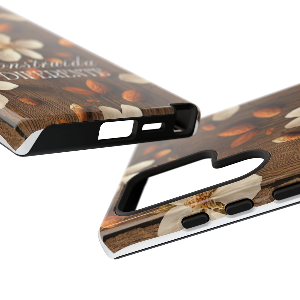Phone Case — Floral Almond Wood Design with "Construida Diferente"