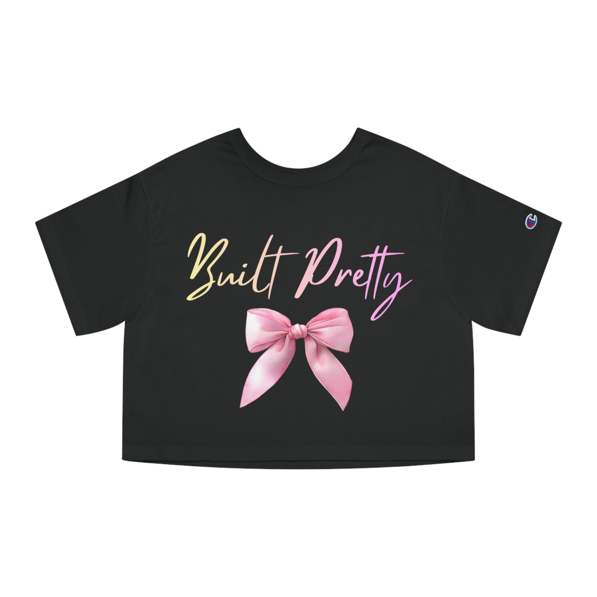 Built Pretty Cropped Tee — Pink Bow Graphic