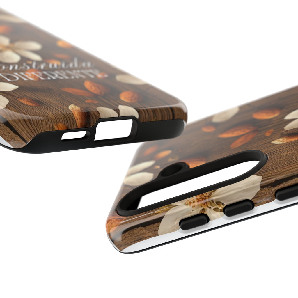 Phone Case — Floral Almond Wood Design with "Construida Diferente"