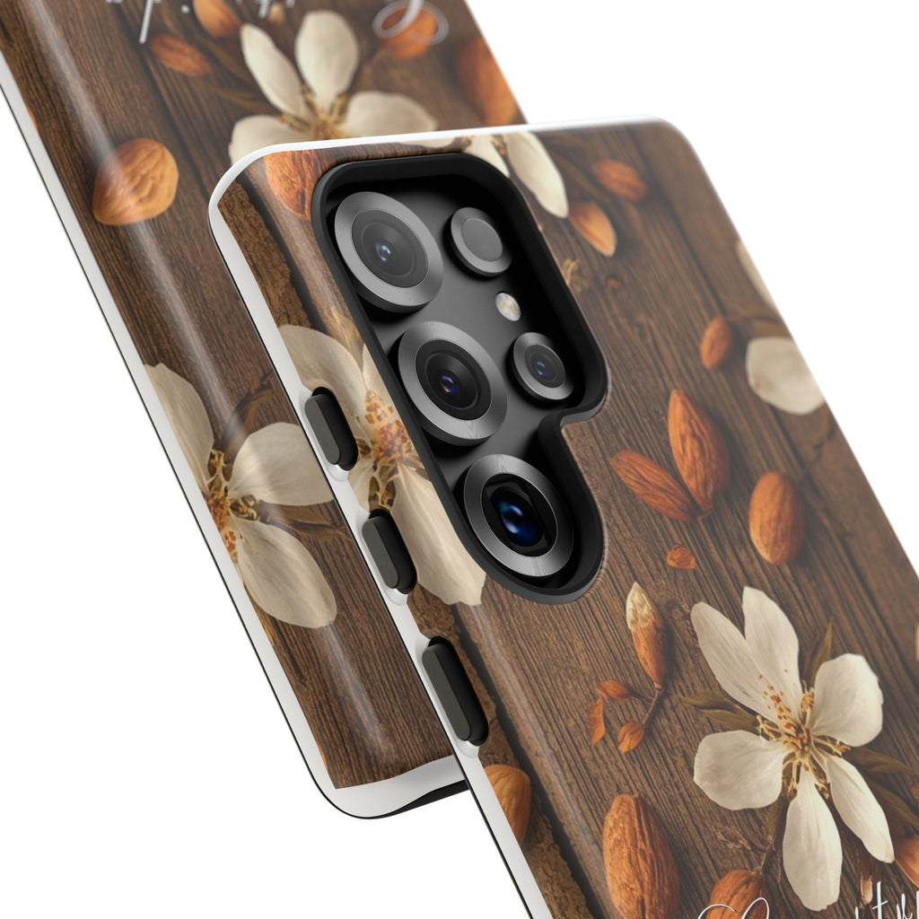 Phone Case — Floral Almond Wood Design with "Construida Diferente"