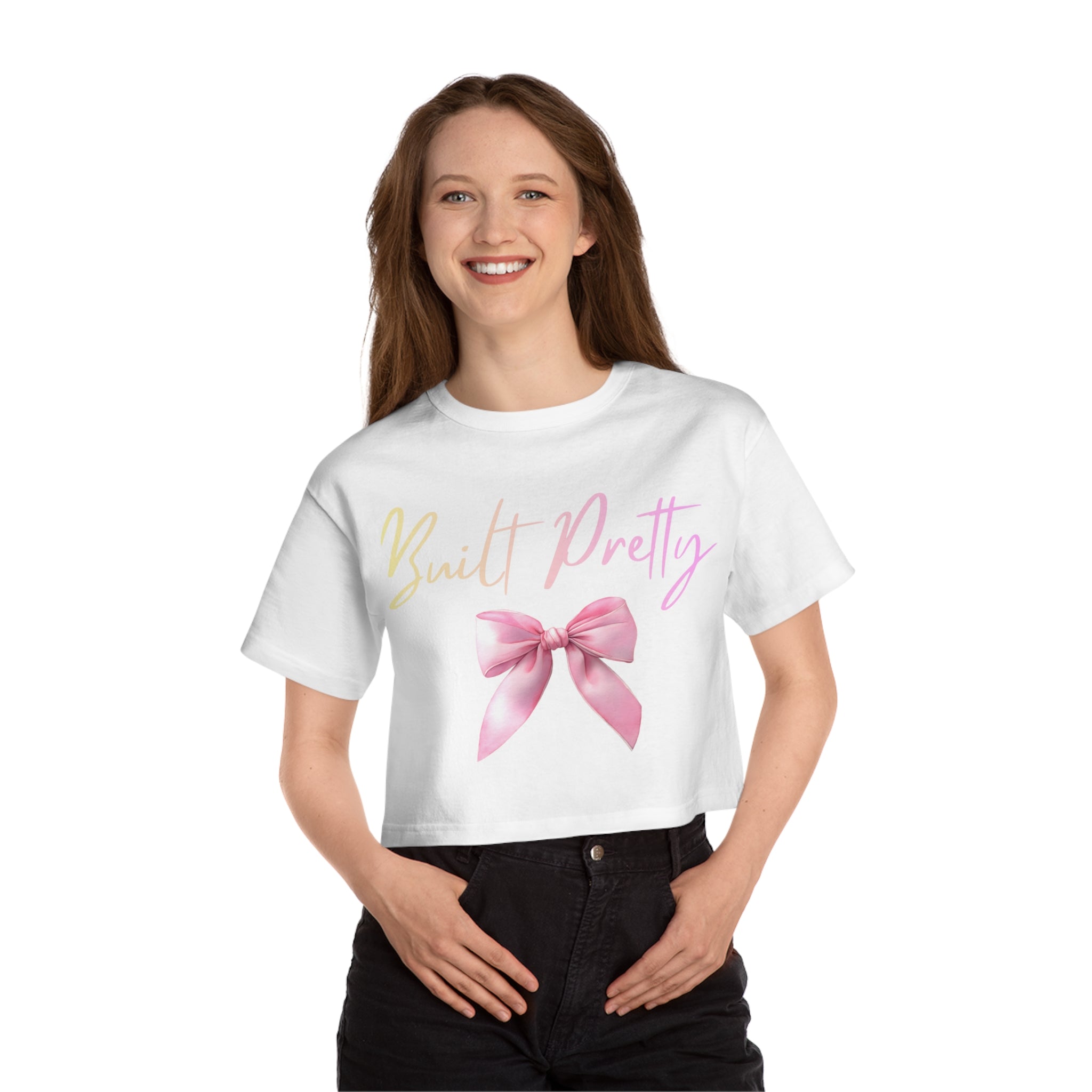 Built Pretty Cropped Tee — Pink Bow Graphic