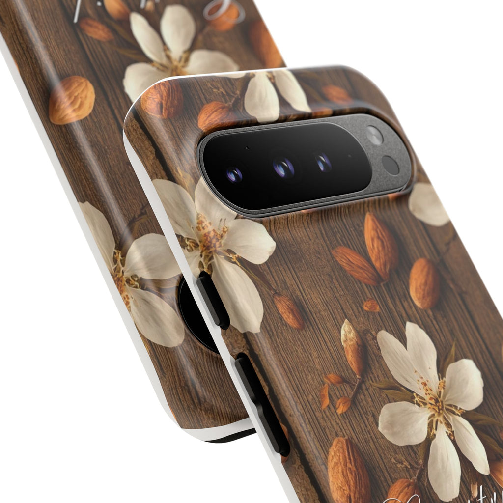 Phone Case — Floral Almond Wood Design with "Construida Diferente"