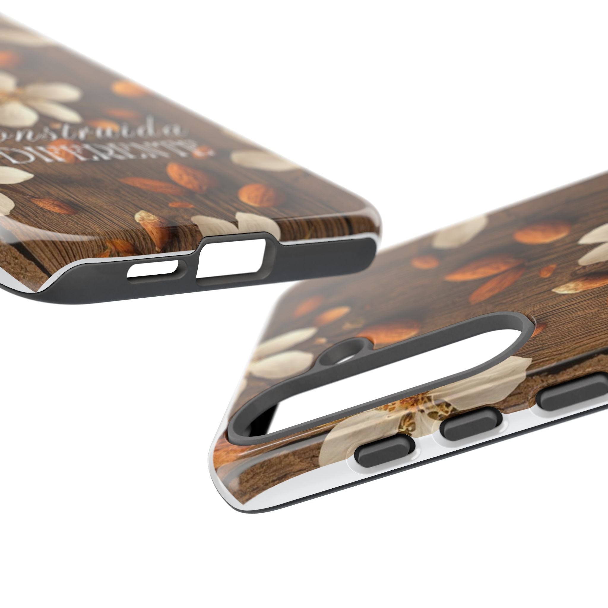 Phone Case — Floral Almond Wood Design with "Construida Diferente"