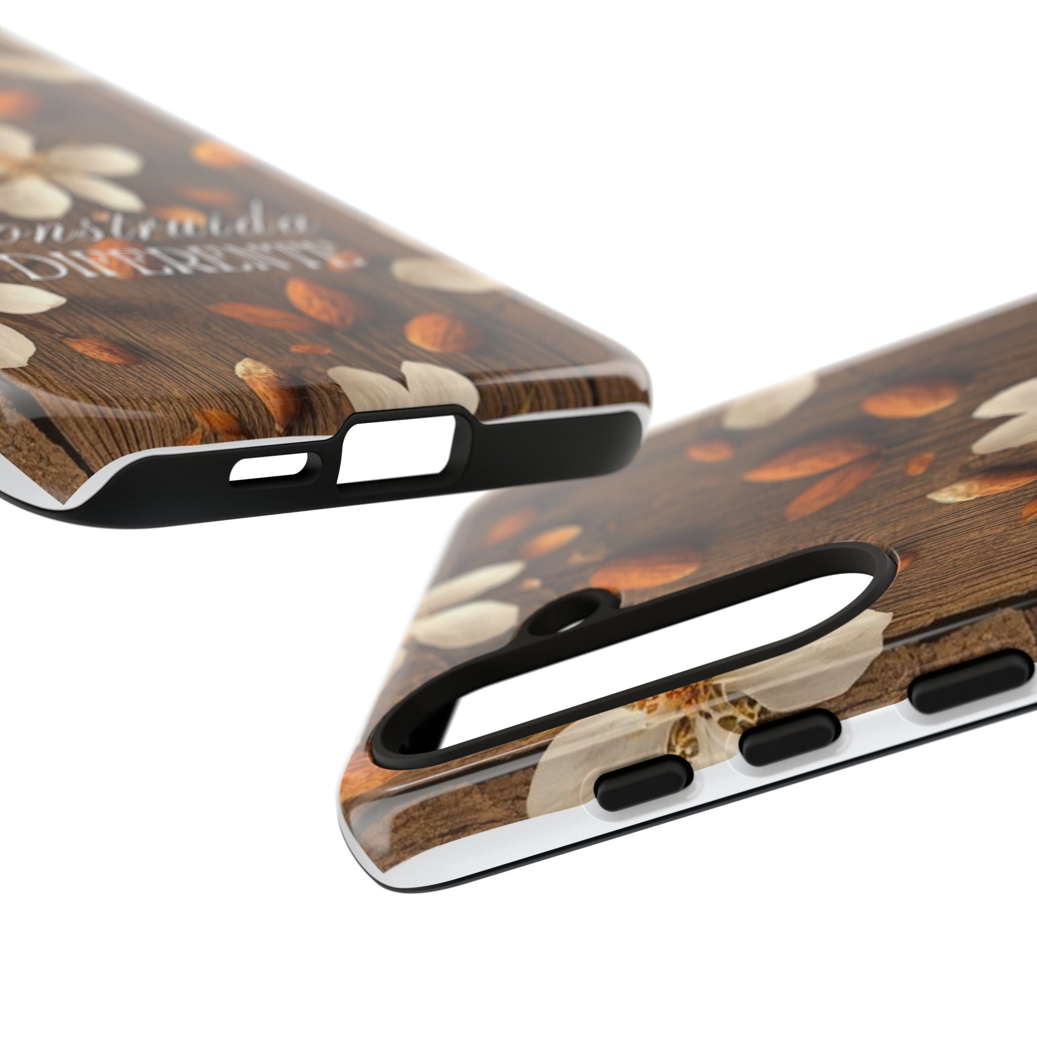 Phone Case — Floral Almond Wood Design with "Construida Diferente"