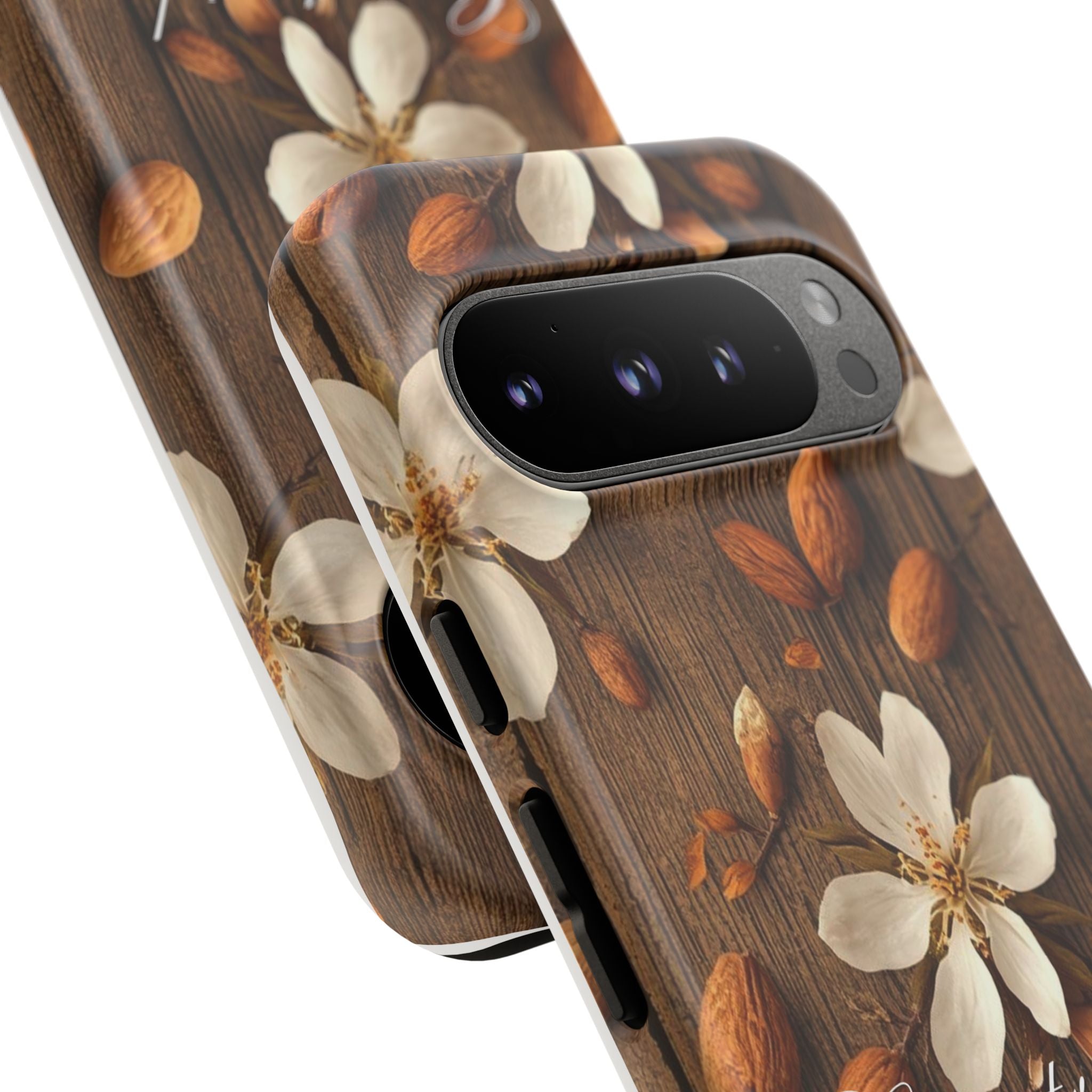 Phone Case — Floral Almond Wood Design with "Construida Diferente"