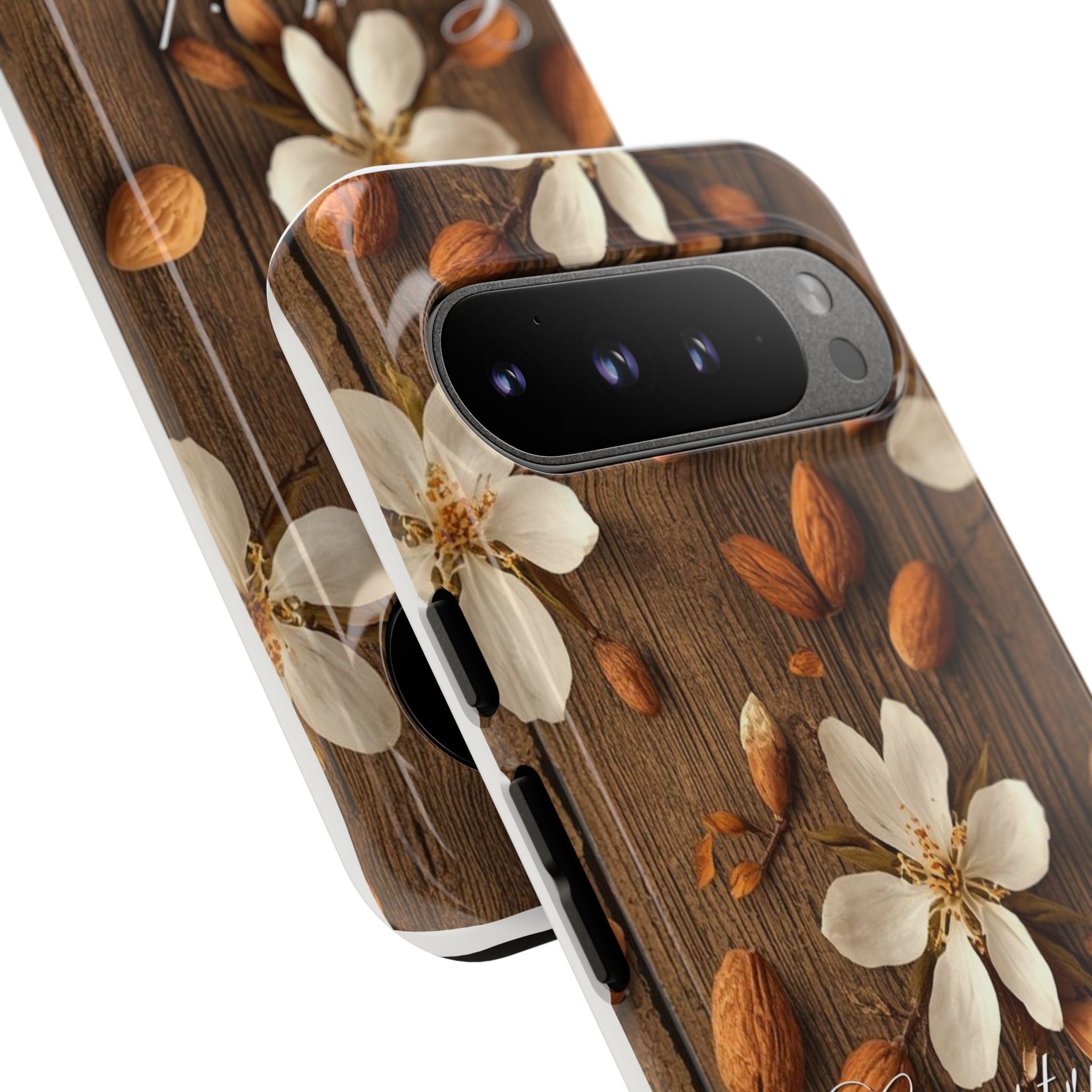 Phone Case — Floral Almond Wood Design with "Construida Diferente"