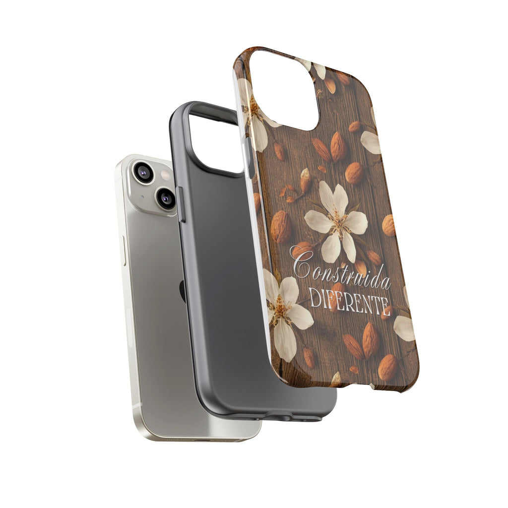 Phone Case — Floral Almond Wood Design with "Construida Diferente"