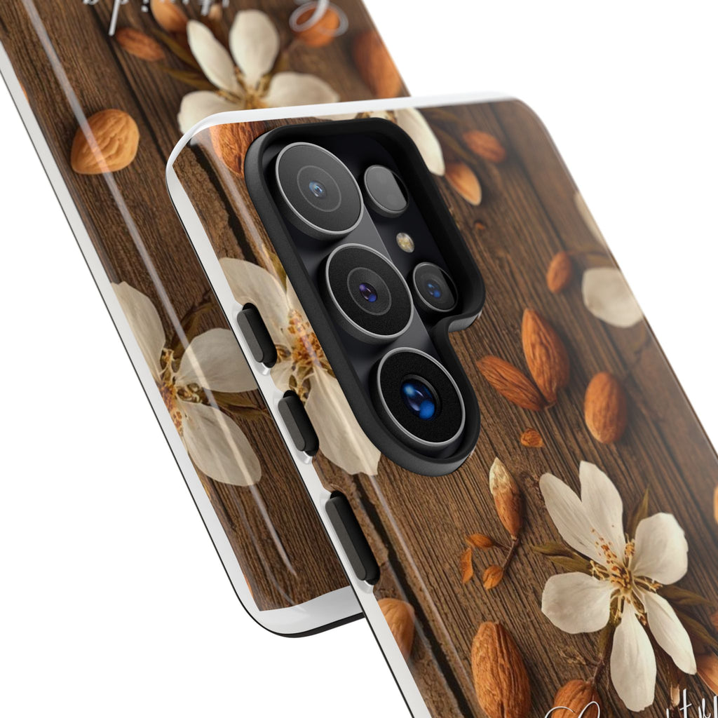 Phone Case — Floral Almond Wood Design with "Construida Diferente"