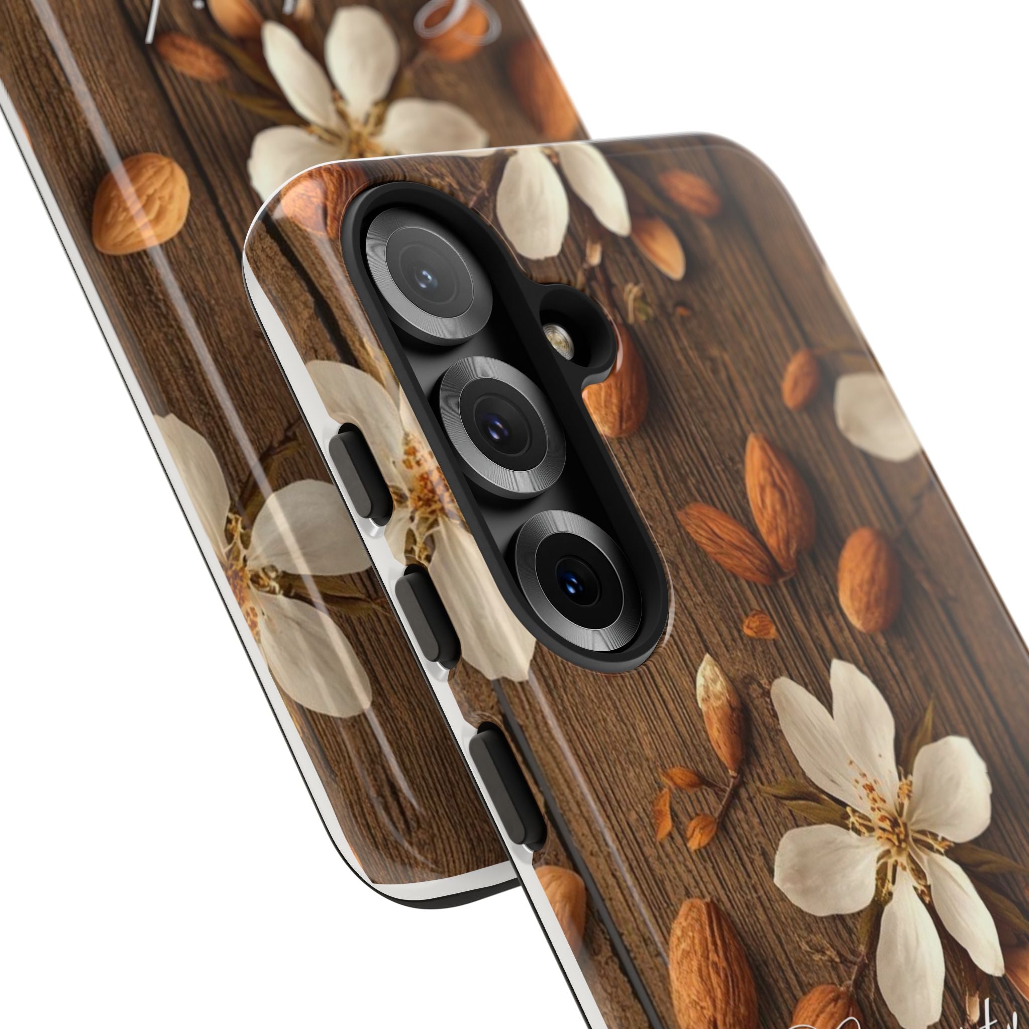 Phone Case — Floral Almond Wood Design with "Construida Diferente"