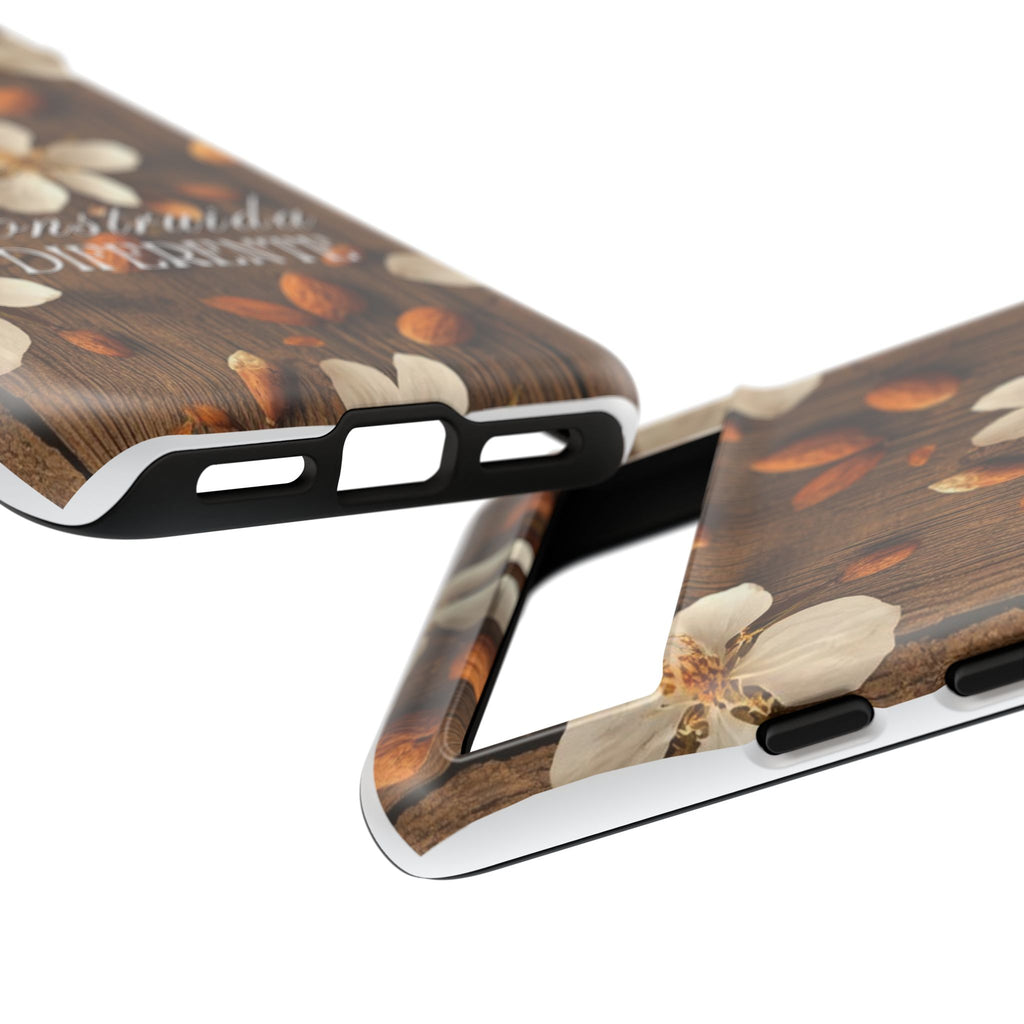 Phone Case — Floral Almond Wood Design with "Construida Diferente"