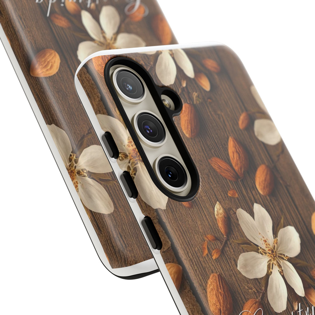 Phone Case — Floral Almond Wood Design with "Construida Diferente"