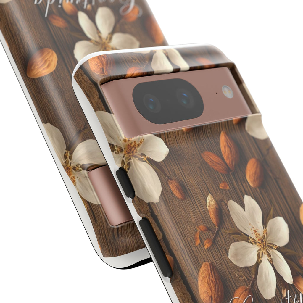 Phone Case — Floral Almond Wood Design with "Construida Diferente"