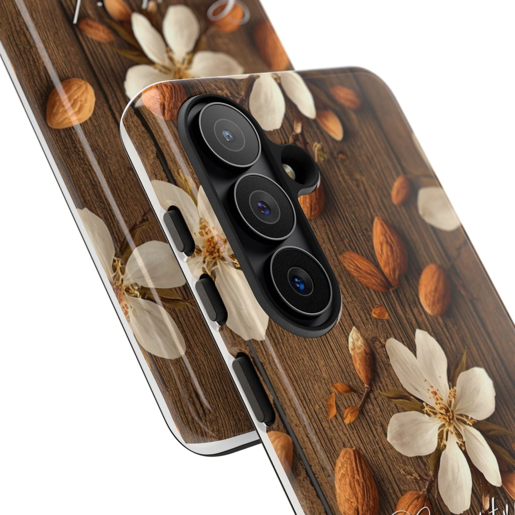 Phone Case — Floral Almond Wood Design with "Construida Diferente"