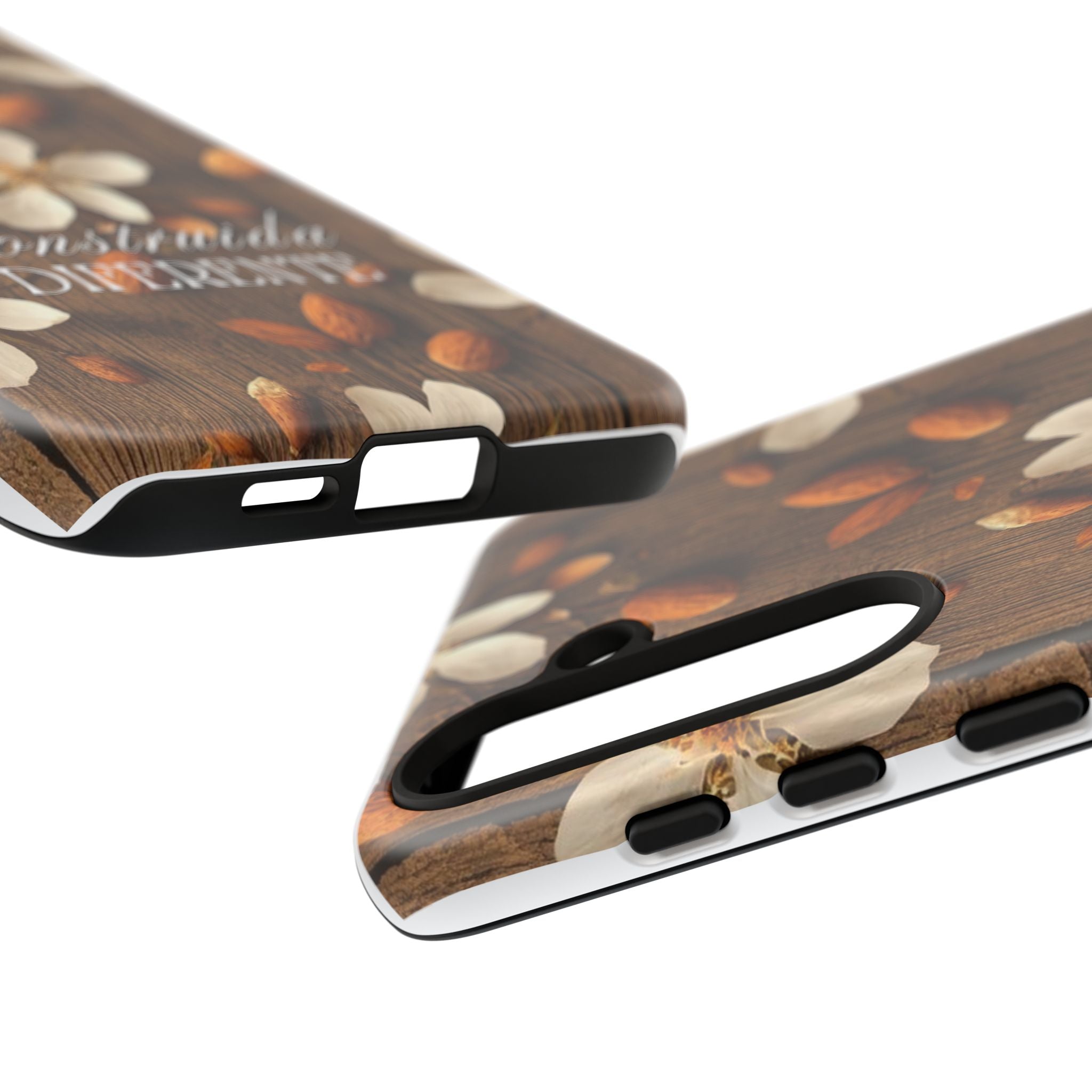 Phone Case — Floral Almond Wood Design with "Construida Diferente"