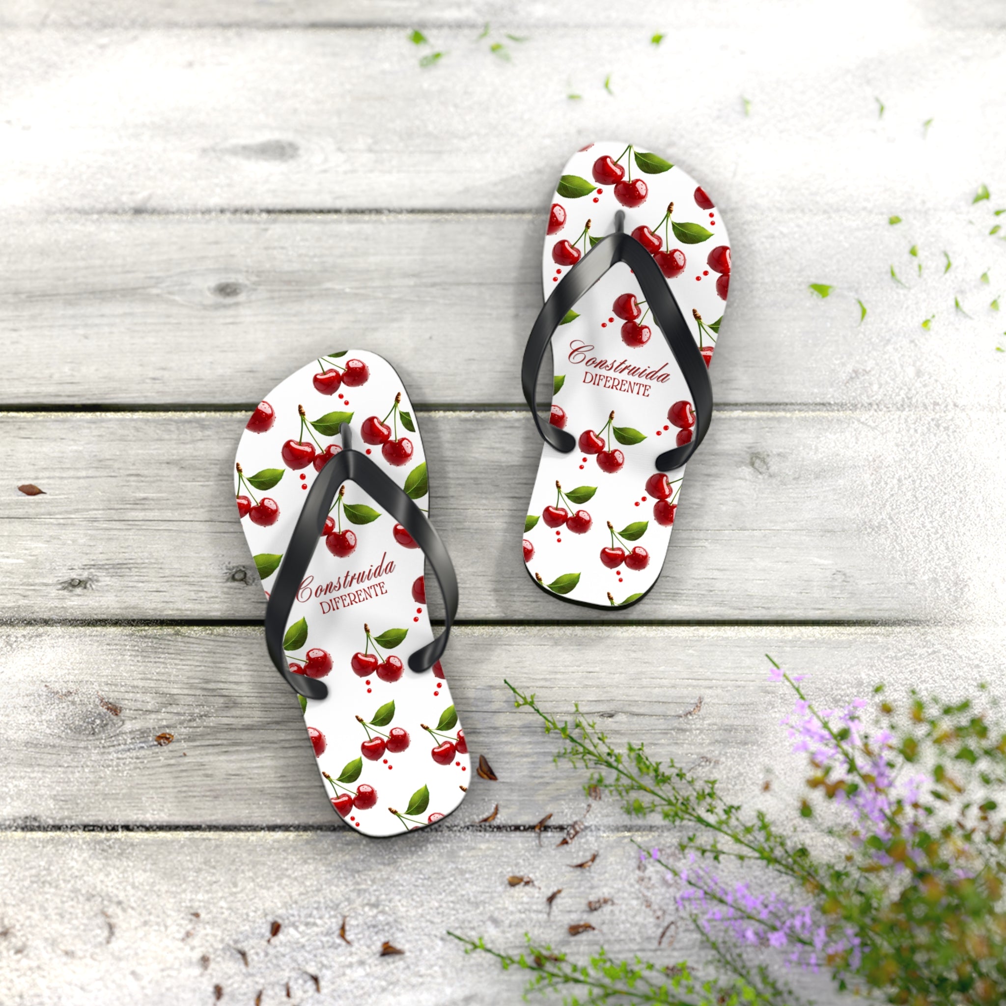 Cherry Pattern Flip Flops — "Construída Diferente"  Summer Sandals